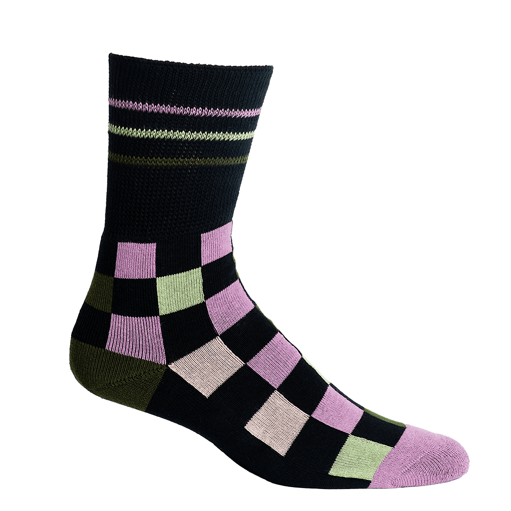 Checker Black + Pink Diabetic Socks