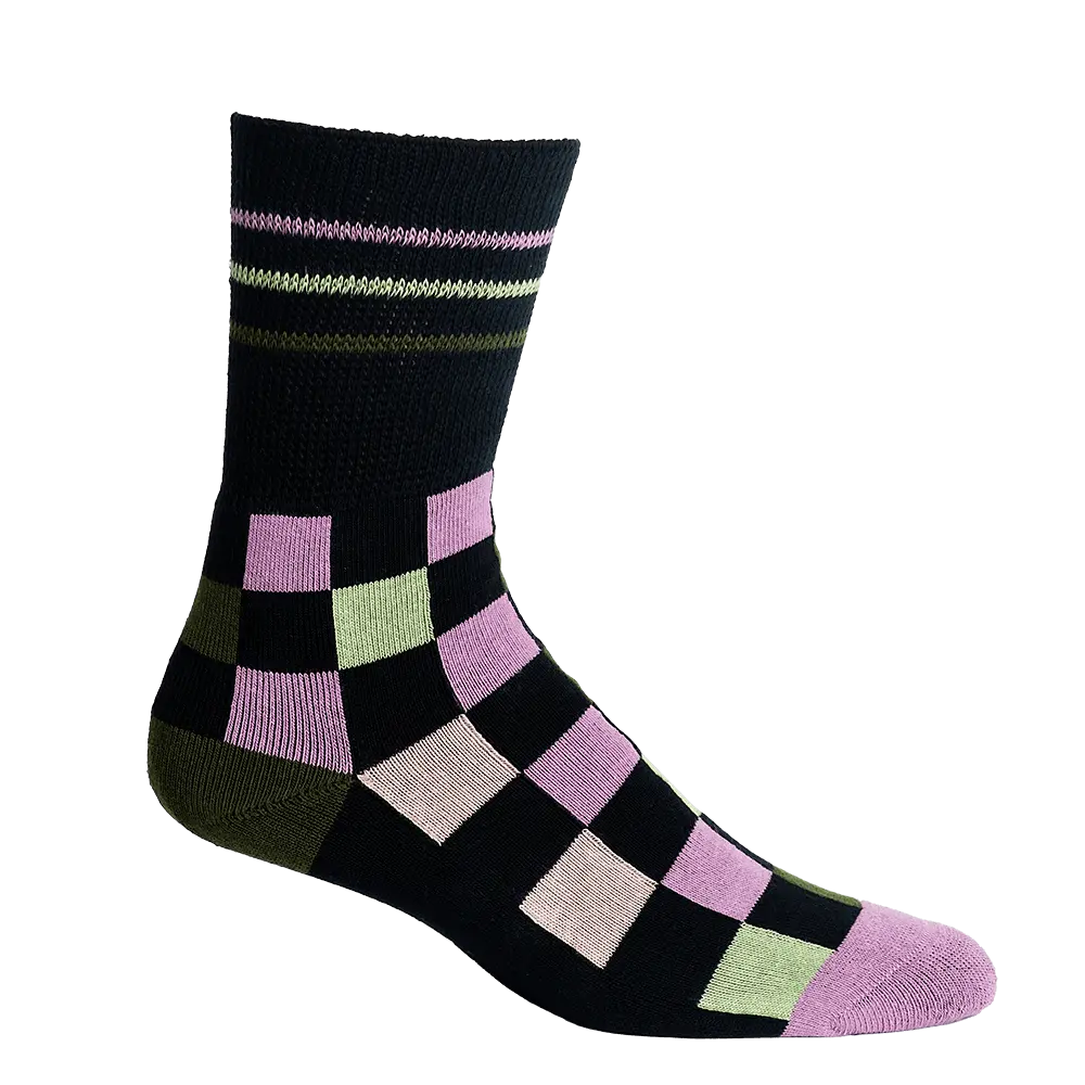 Checker Black + Pink Diabetic Socks