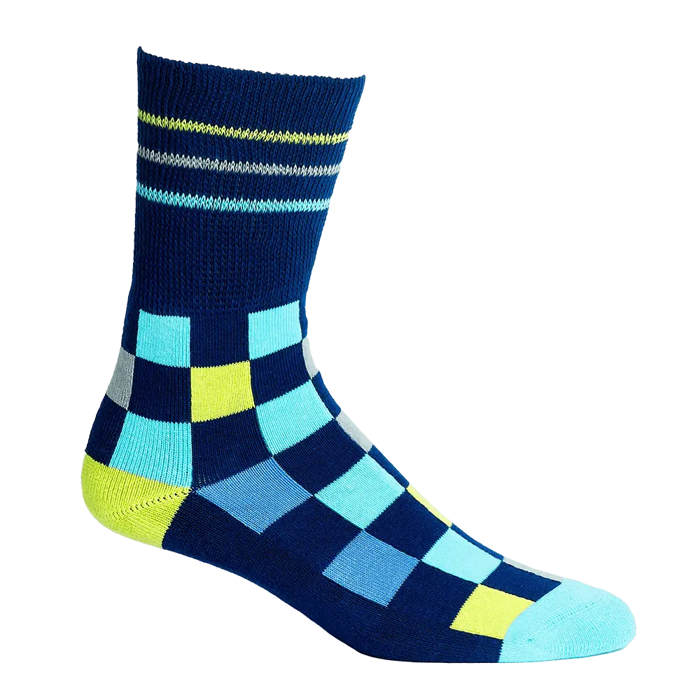 Checker Navy + Teal Diabetic Socks