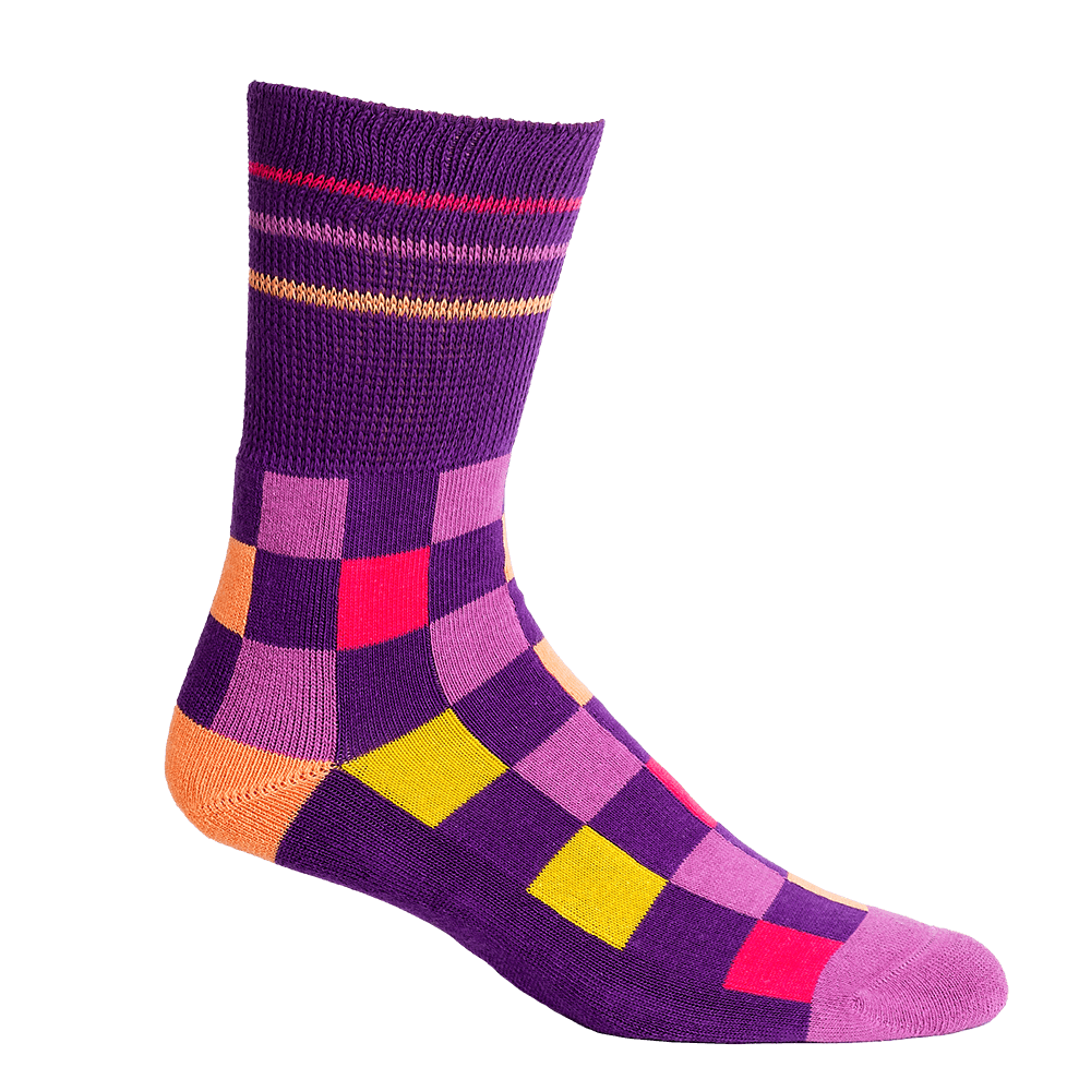 Checker Purple + Orange Diabetic Socks